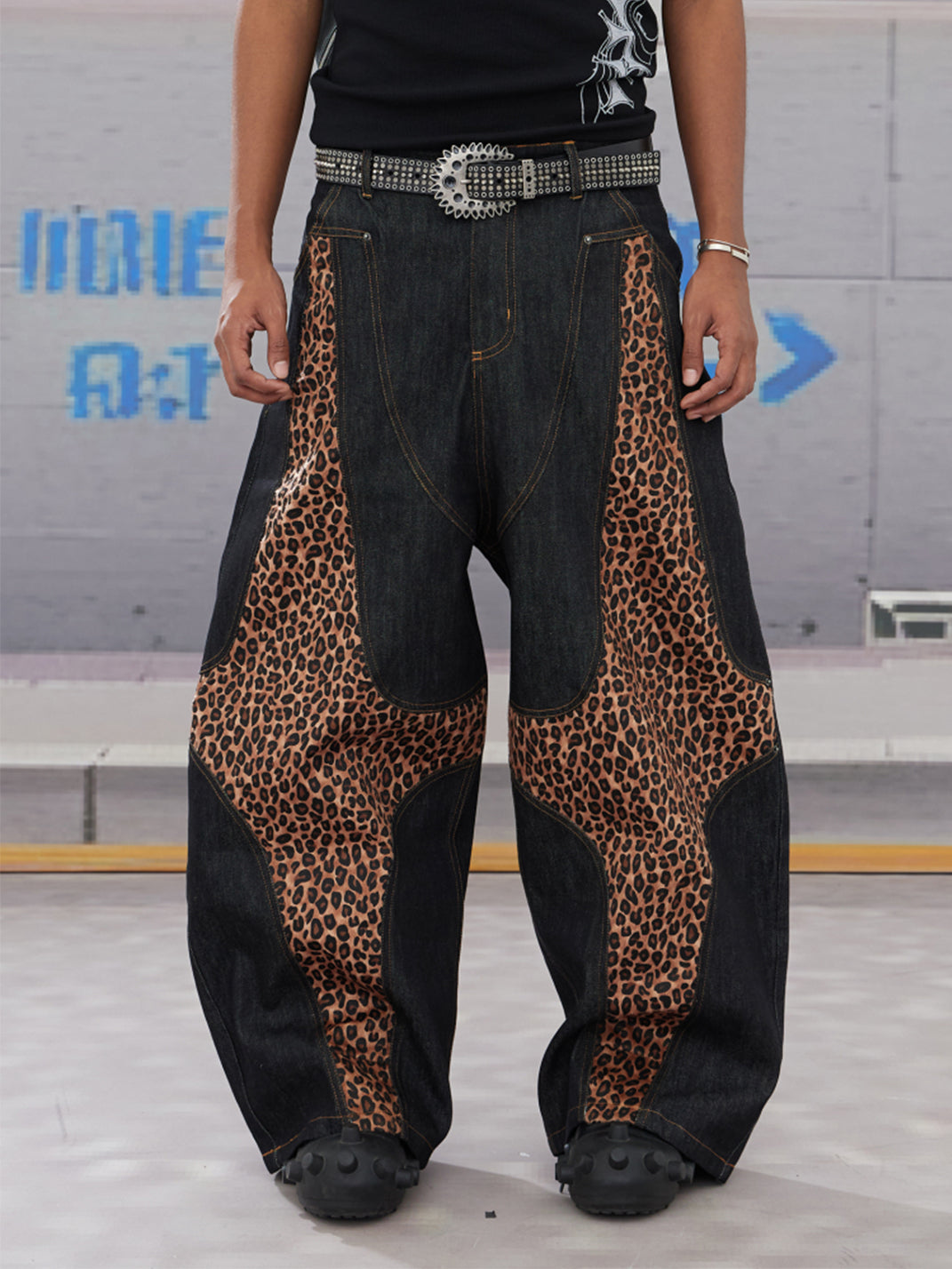 DND4DES | Cross Leopard Patch Baggy Jeans - PSYLOS 1, DND4DES | Cross Leopard Patch Baggy Jeans, Jeans, DND4DES•JAPAN, PSYLOS 1